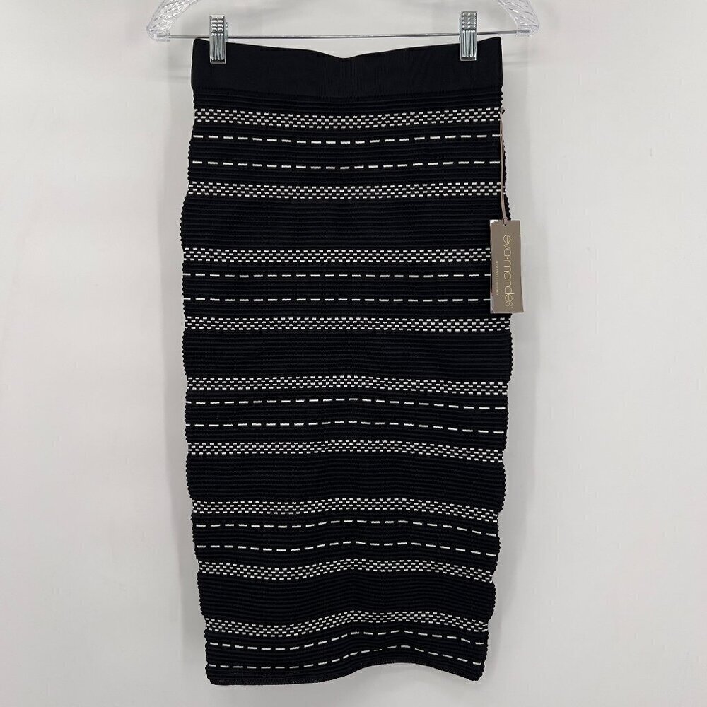 Eva Mendes New York & Company Pencil Midi Skirt Women's Black/White Slit XS NWT